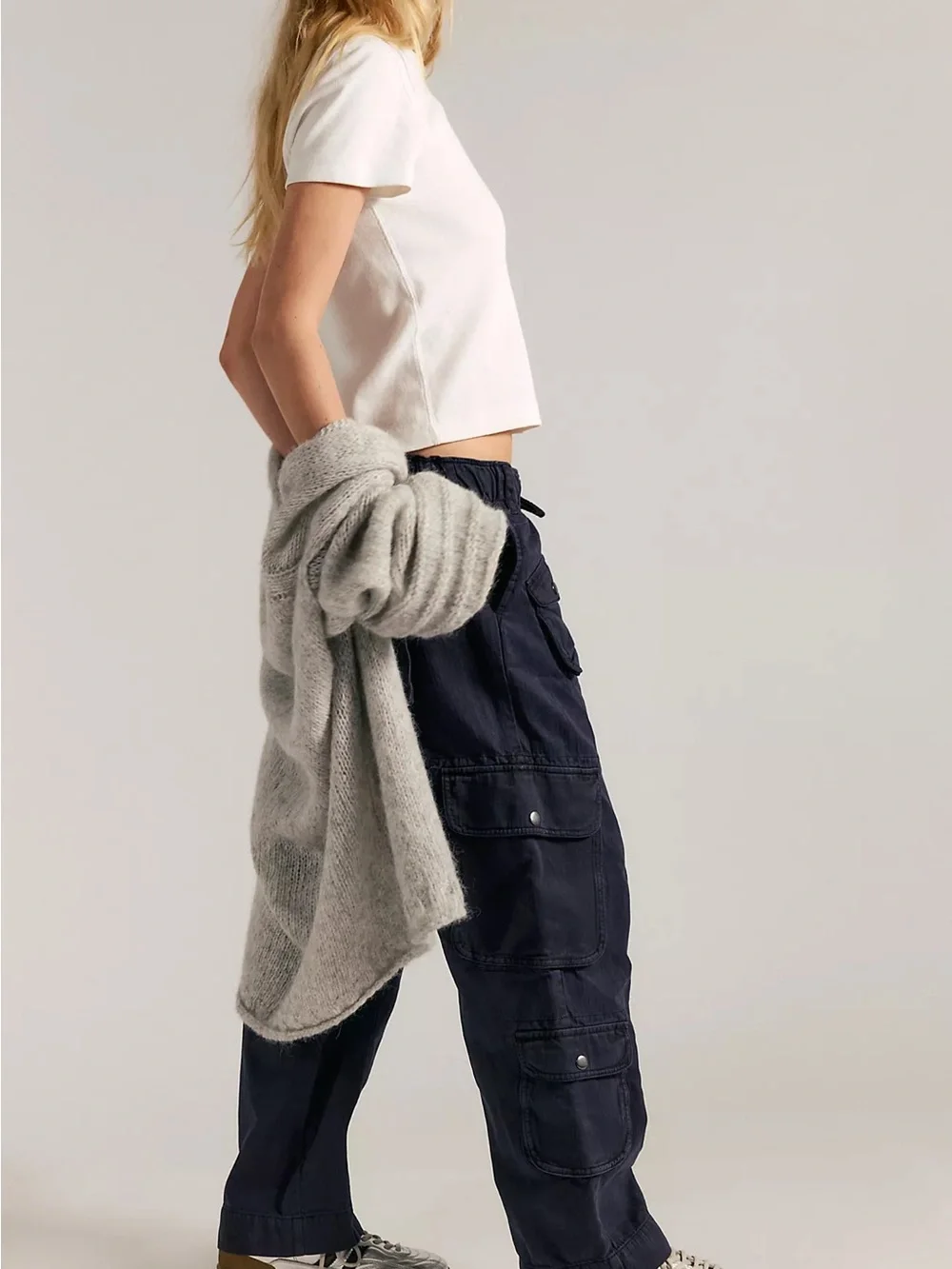 Free People Tahiti Cargo Pants Black Utility Drawstring Relaxed Fit S - Picture 3 of 12